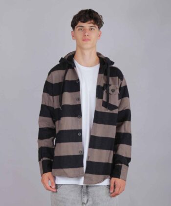 Camisa Leñadora Con Capucha Negro/Beige